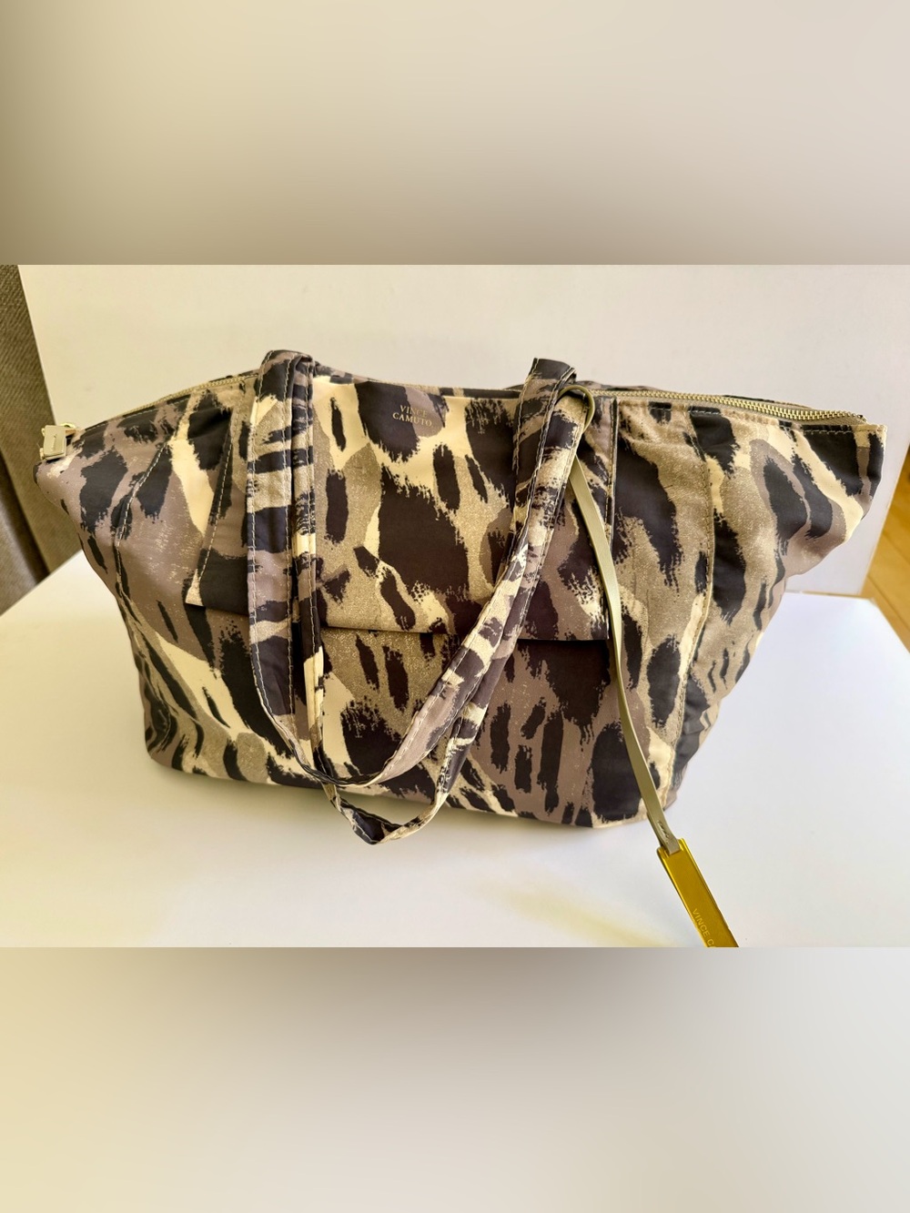 Vince Camuto Animal Print Tote in Brown and Black